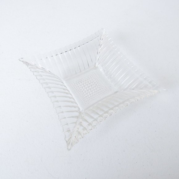 Pretty Vintage Clear Glass Dish Decorative Tray Jewelry Catch Square Art Deco - Picture 7 of 7